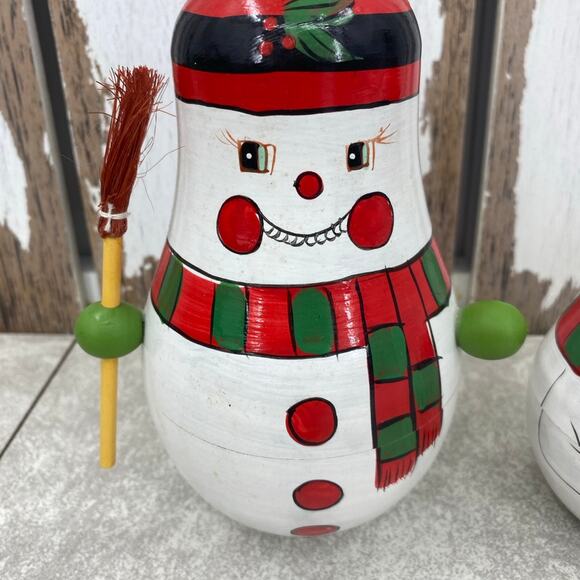 Festive Handpainted 4PC Russian Nesting Dolls Christmas Snowman Nesting Set - Picture 2 of 5